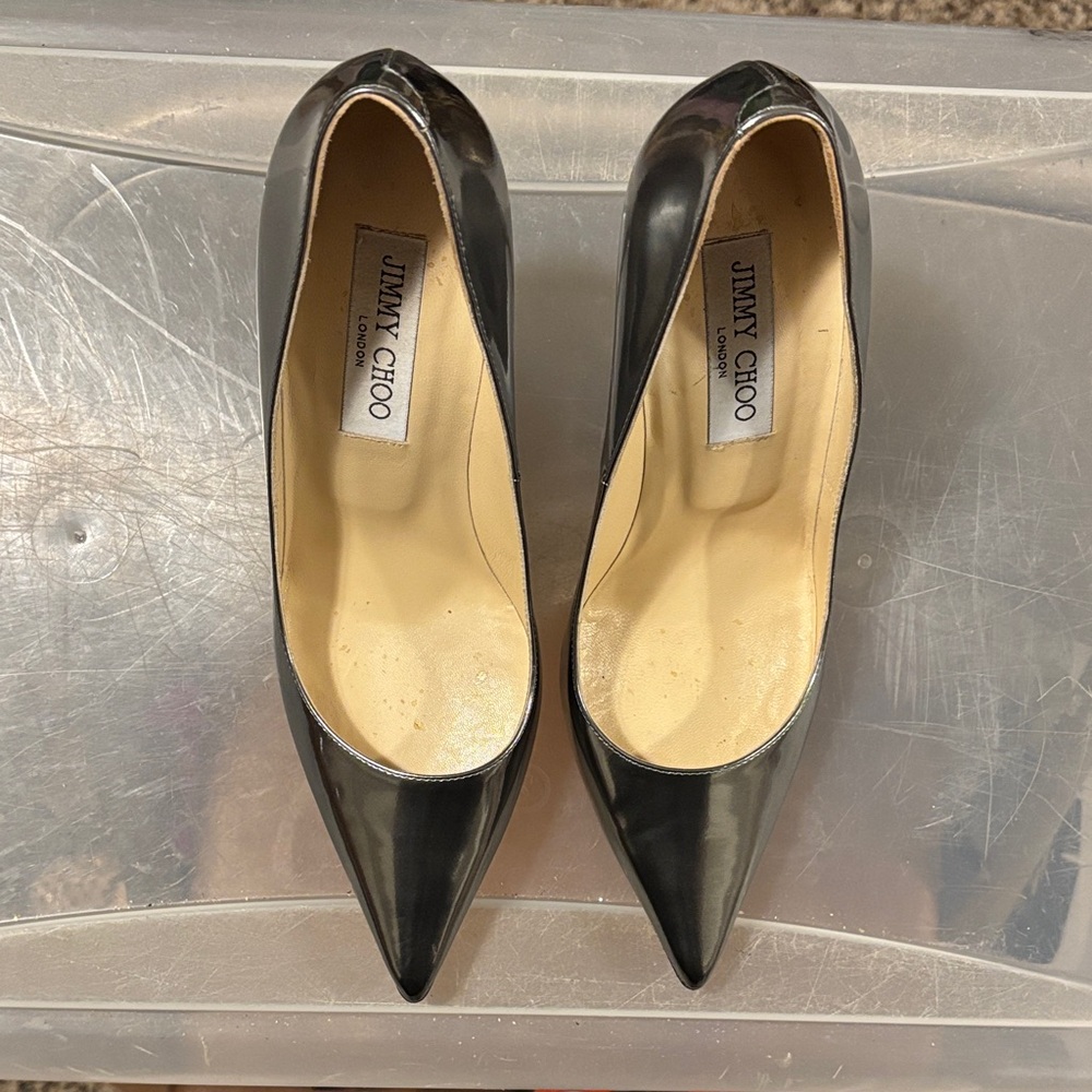 Jimmy Choo Pewter Silver Leather Heels